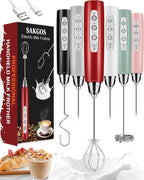 Milk Frother Rechargeable Handheld-Electric Whisk 3 Speed Adjustable, Frother Wand Coffee with 3 Stainless Whisks, Electric Foam Maker, Drink Mixer Blender for Latte Cappuccino Matcha Egg