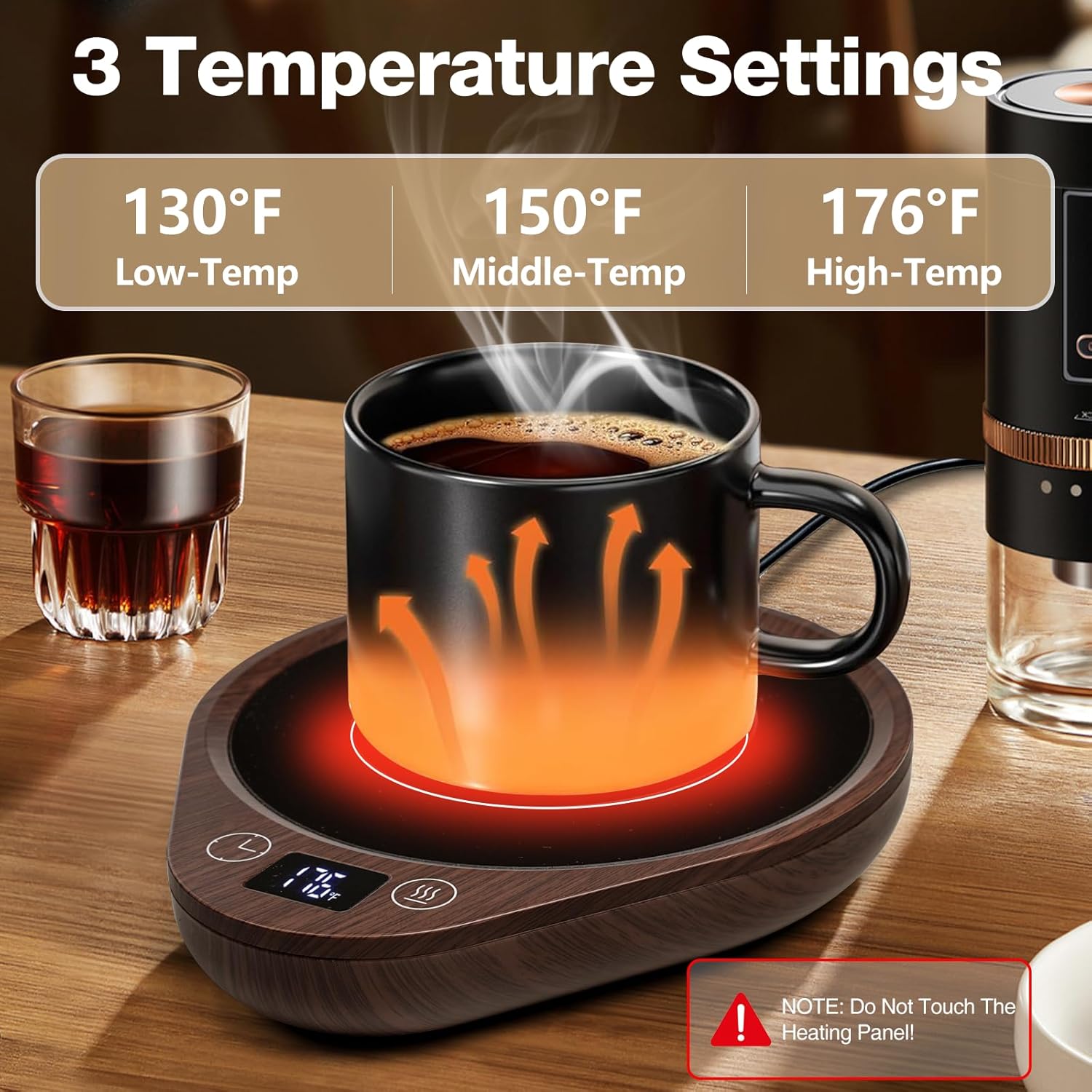 PUSEE Coffee Mug Warmer - Electric Large Candle Warmer Plate with 4H Auto Shut Off, 3-Temp Settings Cup Heater for Desk, Tea, Milk, Cocoa