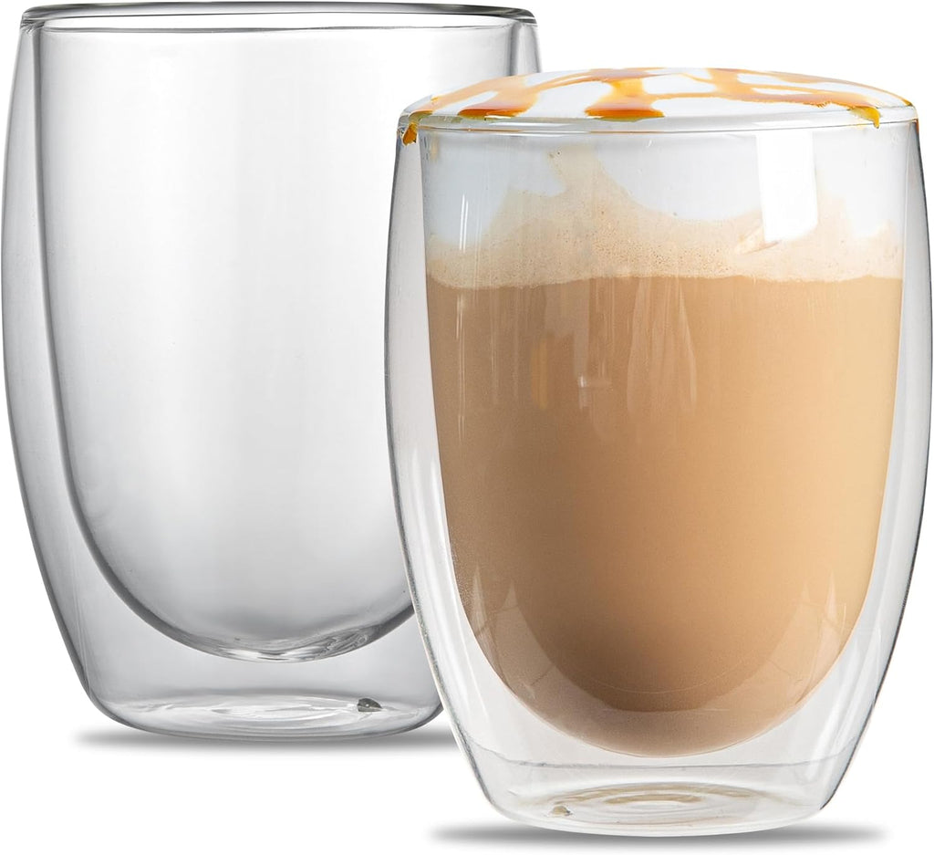 Restaurantware-Forma Professional 11.8 Ounce Double Wall Coffee Cups, 12 Insulated Latte Glasses - Dishwashable, Reusable, Clear Glass Beverage Cups, Freezable, For Hot Or Cold Beverages