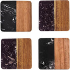I-LAN 4 Pack 4 x 4 Inch Squre Natural Wood and Marbel Style Coasters for Drinks，Marble and Natural Wood Joint Mixed Modern Style Heat-Resistant Coaster Set for Home Kitchen
