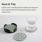 Set of 6 Light Taupe Silicone Coasters with Holder, Drink Coasters with Tribal Pattern Shape- for Table Protection, Anti Slip, Nonstick, Heat Resistant, Deep Tray