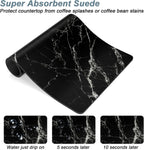 Rnivvi Coffee Mat, 16" x 24" Cute Marble Style Coffee Bar Mats for Espresso Machine Station Accessories and Organizer, Hide Stain Rubber Backed Absorbent Dish Drying Pad for Kitchen Counter, Black