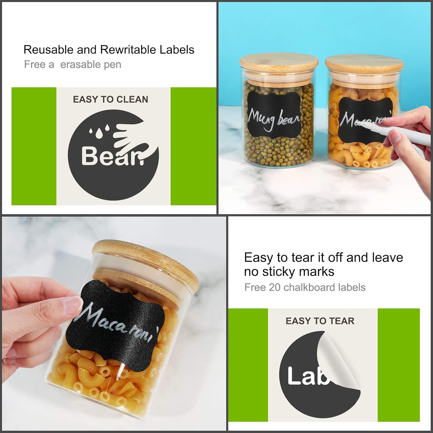 DHSBTLS 6 oz Glass Jars with Bamboo Lids, Borosilicate Glass Airtight Canisters sets, Food Storage Container, Pantry Organization and Storage Jars, Kitchen Spice Jars of 15