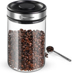 Maestri House Vacuum Coffee Canister with Spoon, 40 OZ AirTight Glass Coffee Bean Storage Container, Food Storage Jar, for 1 lb Beans, Grounds Coffee, Tea, Flour, Cereal, Sugar (Silver)