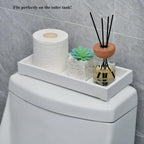 Bathroom Rectangle Tray, Toilet Top Organizer, Farmhouse Wooden Vanity Tray with Soap Tray, Toilet Tank Tray for Bathroom, Ideal Also as Jewelry, Perfume & Napkin Trays (White, 4.8" W11.5 Lx1.2 H)