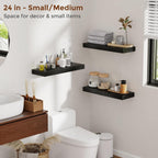 Heimlove 16 Inch Floating Shelves for Wall Black Shelves Set of 2,Wall Mounted Rustic Wood 8 Inch Deep Floating Shelf with Invisible Brackets for Bedroom Kitchen Living Room