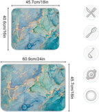 Marble Dish Drying Mat for Kitchen Counter Blue Teal Turquoise Gold Drying Mat 16 x 18 Inch with High Absorbent Reversible Microfiber Dish Drying Pad Dish Rack Pad Drainer Mat for Coffee Bar