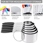 TILUCK measuring cups and magnetic measuring spoons set, stainless steel measuring cups, 6 double-sided stainless steel measuring spoons & 1 leveler (6+7)