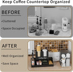 Coffee Station Organizer, Wooden Coffee Bar Organizer for Countertop, Condiment and Cup Storage Organizer, Bar Accessories for Kitchen, Office, Home, Black