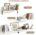 Fun Memories Deep Floating Shelves, 24W x 8D Floating Shelves Set of 2, Wall Mounted Shelf with Metal Brackets, Rustic Wood Wall Shelf for Bathroom, Kitchen and Living Room, White