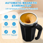 Self Stirring Coffee Mug with Temperature Display, 15oz Automatic Magnetic Mixing Cup, Rechargeable Travel Mug for Coffee, Milk, Cocoa - (Black)