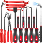 17Pcs Mechanic Hook and Pick Tool Set & Car Trim Removal Kit with Fastener Clip Pliers,Rivet Puller,Magnetic Pickup,Gasket Scraper,Non-Scratch Plastic Pry Tools for Automotive Repair-Red