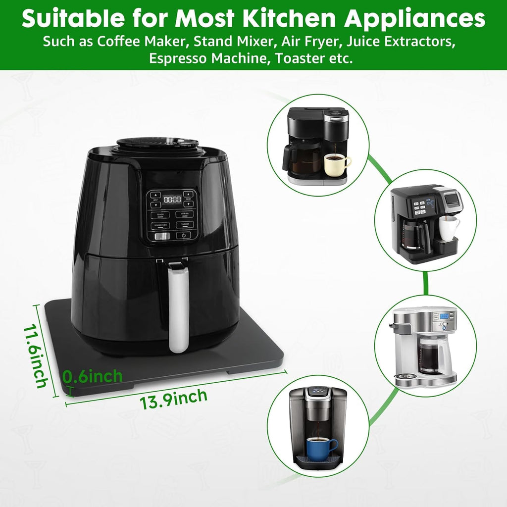 Appliance Slider 360° Rolling Tray for Coffee Maker Bamboo Coffee Pot Slider Tray Countertop Rotation Sliding Tray with Wheels, Small Appliances Mat Easily from Under the Cabinet Black(13.9"×11.6")