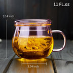 11oz Pink Glass Tea Cup with Infuser and Lid– Versatile and Elegant Gift for Women, Perfect for Loose Leaf Tea and Other Beverages