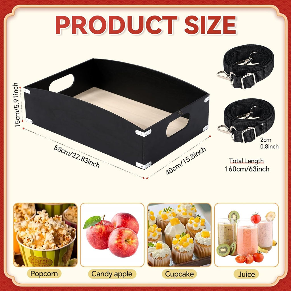 Large Halloween Wooden Snack Trays with Strap 22.8 x 15.8 x 5.9 Inch Movie Night Snack Trays Usherette Vendor Tray Popcorn Carrier Party Tray for 20's Theme Party Carnival Costume Supplies