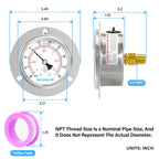 MEANLIN MEASURE -30inHG~30Psi Liquid Filled Pressure Gauge Front Flange Panel Mount, 1/4" NPT 2.5" FACE DIAL Stainless Steel Case with Phillips Screw and Nut, +/-3-2-3%