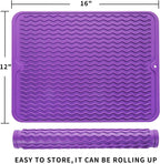 Silicone Dish Drying Mat for Multiple Usage,Easy clean,Eco-friendly,Heat-resistant Silicone Mat for Kitchen Counter or Sink,Refrigerator or drawer liner Purple L 16 inches x 12 inches