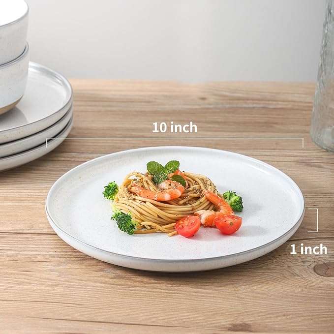 Ceramic Dinner Plates Set of 4,Stoneware 10 Inch,Microwave,Dishwasher and Oven Safe,Porcelain Dessert Plates for Pasta,Salad and Steak,Dishes Set for Kitchen,Scratch Resistant,White