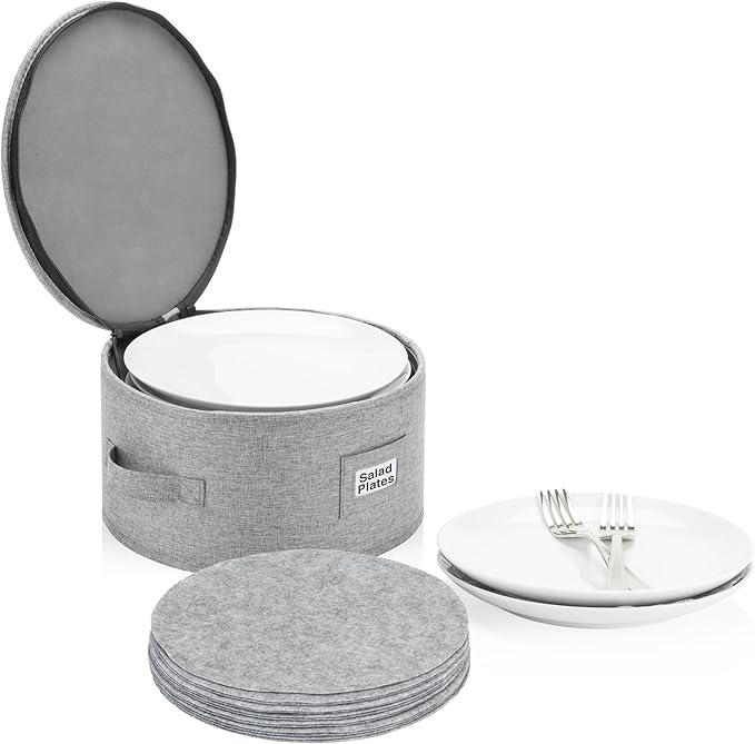 China Storage Case for Salad Plate - 10" W x 6" H - Includes 12 Felt Dividers. Hard Shell and Stackable with Padded Interior