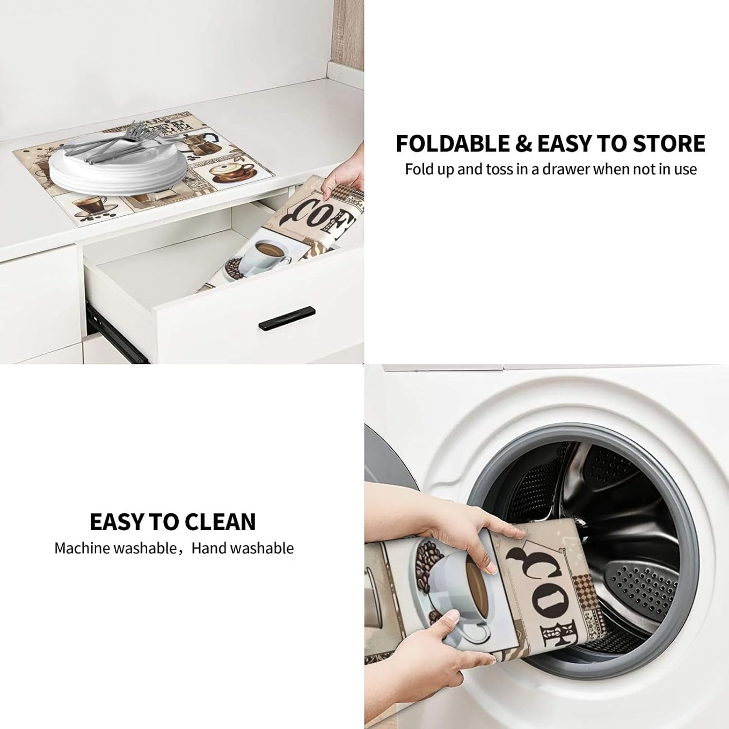 Coffee Dish Drying Mat, Highly Absorbent Microfiber Kitchen Counter Pad Reusable Washable, 16*18"