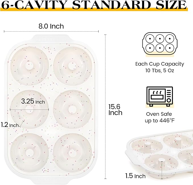 3 Pcs Silicone Donut Pan for Baking with Metal Reinforced Frame Nonstick 6 Cavity Donut Molds Doughnut Tray 3.25 Inch Large Bagel Molds (Cream)