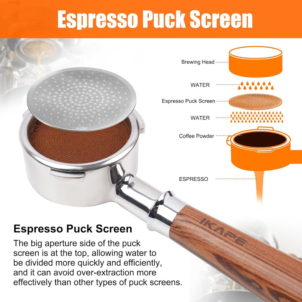 IKAPE 51mm Espresso Puck Screen, 0.8mm Thickness, Reusable Metal Thin & light Coffee Filters, Food-grade 316 Stainless Steel Coffee Puck Screen for Espresso Baristas