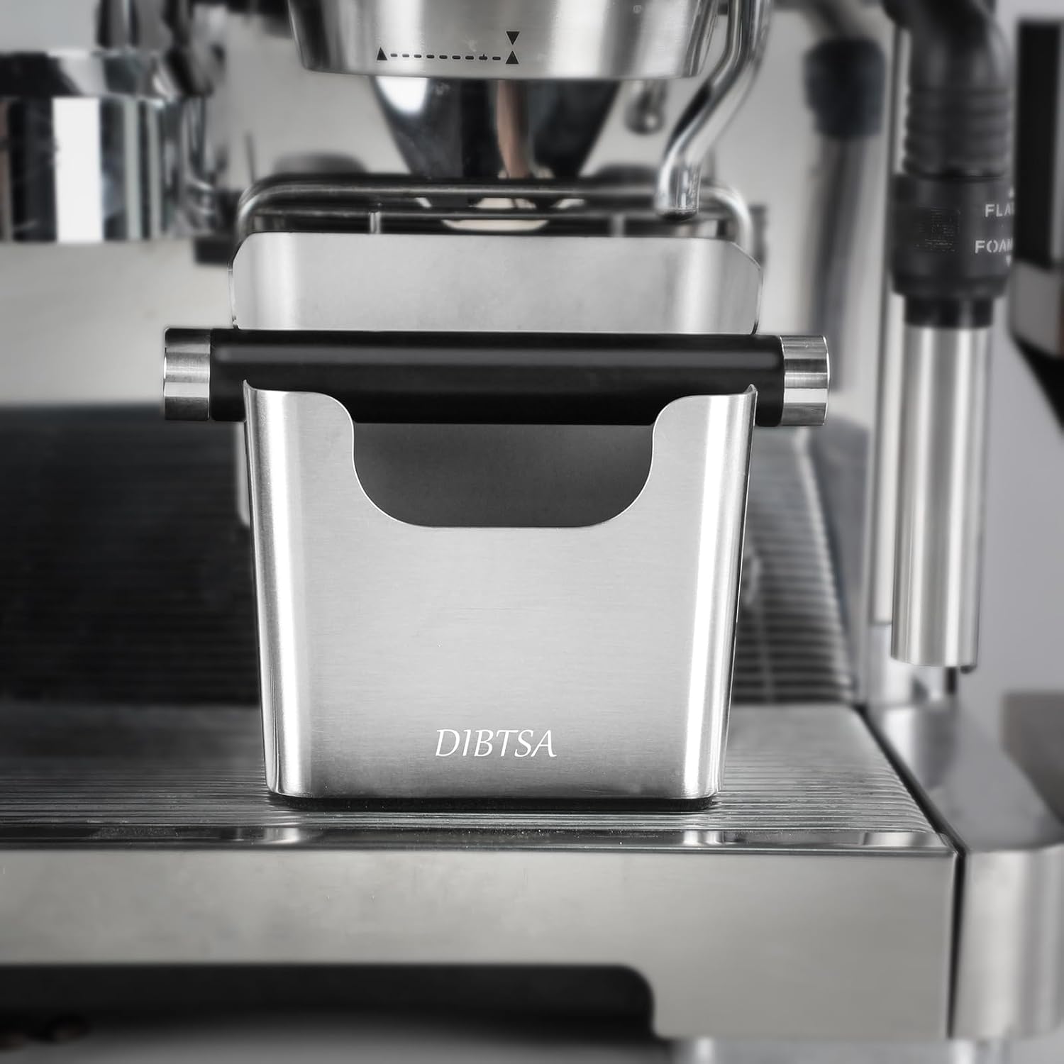 Knock Box Espresso, Stainless Steel Knock Box for Coffee Grounds, with Removable Rubber Bar and Anti-slip Pad, Large, Silver