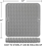 Silicone Dish Drying Mat for Multiple Usage,Easy clean,Eco-friendly,Heat-resistant Silicone Mat for Kitchen Counter or Sink,Refrigerator or Drawer liner Grey M 12 inches x 12 inches