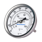 Measureman Fully Stainless Steel Bimetal Dial Thermometer, 3" Dial, 2-1/2" Stem, 50-550 deg F/10-260 deg C, -1% Accuracy, Adjustable, 1/2" NPT Back Mount
