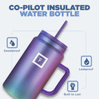 IRON °FLASK Co-Pilot Insulated Mug w/Straw & Flip Cap Lids - Cup Holder Bottle for Hot, Cold Drink - Leak-Proof - Water, Coffee Portable Travel Mug - Aurora, 50 Oz
