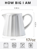 Ceramic Creamer Pitcher,17 Oz Coffee Creamer Container with Handle, Small Milk Pitcher Pourer for Sauces, Salad, White