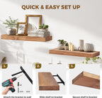 24x8x1.6 inch Floating Shelves Set of 2 – Solid Wood Rustic Oak Wall Mounted Shelf for Kitchen, Bathroom, Living Room