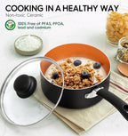 MICHELANGELO Nonstick Sauce Pan With Lid, 3QT Ceramic Saucepan, Copper Saucepans, PFAS-FREE Pot, Small Pots For Cooking, Multipurpose Cooking Pots For Home Kitchen, Dishwasher Safe