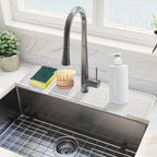 Kitchen Sink Splash Guard, 20IN Longer Silicone Faucet Guard & Draining Mat, Bathroom and Kitchen Sink Organizer, Sink Faucet Mat Water Splash Guard Behind Faucet Accessories Gadget, 20” x 5.5”, White