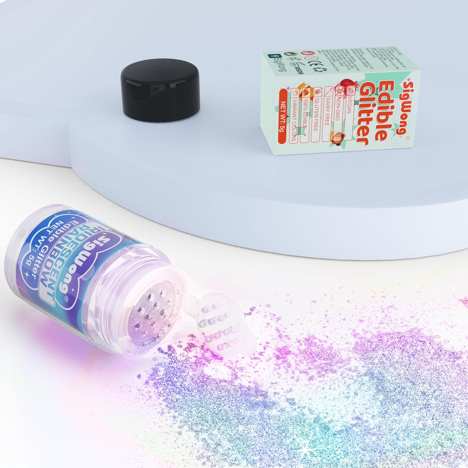 Iridescent Rainbow Edible Glitter - 5g Food Grade Cake Decorating Shimmering Glitter, Edible Sprinkle Luster Dust for Drinks, Chocolates, Fondant, Strawberries, Cupcakes, Candy, Cookie - Vegan