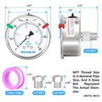 MEANLIN MEASURE 0~60Psi Stainless Steel Liquid Filled Pressure Gauge 2.5" FACE DIAL 1/4" NPT for Pool Filter Pump Water Oil Air Compressor Back Mount with Stainless Steel Hex Bushing and Snaps