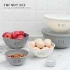 Rae Dunn Mixing Bowls with Lids - 10 Piece Plastic Nesting Bowls Set includes 5 Prep Bowls and 5 Lids (Grey)