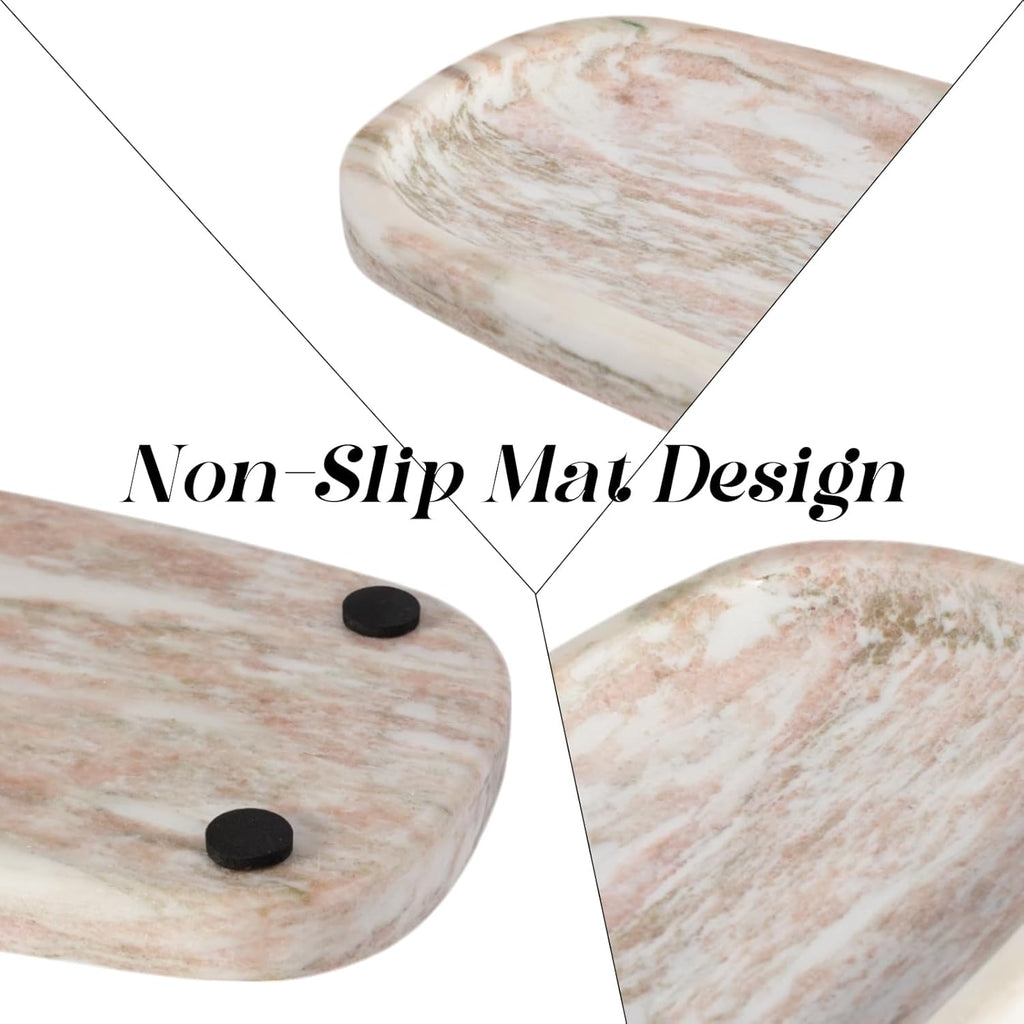 Koville Natural Marble Tray for Bathroom Countertop, Vanity Tray for Decor, Marble Bathroom Trays Stone Storage Trays for Perfume, Jewelry, Candles, Decorative Tray for Dresser Organizer(Norway Red)