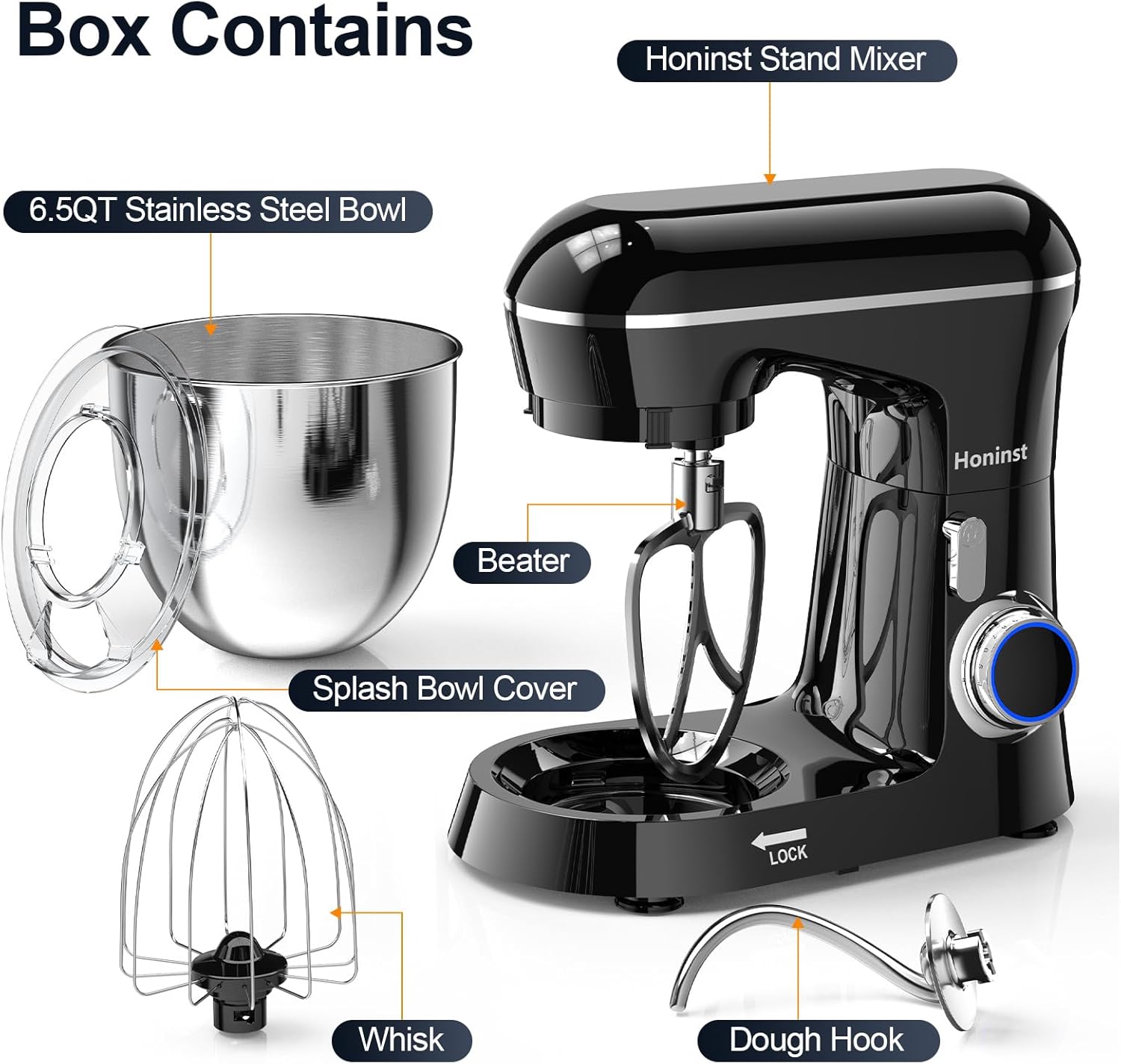 Stand Mixer, 6.5QT 10-Speed Tilt-Head Electric Stand Mixer, 3-In-1 Kitchen Mixer with Bowl, Dough Hook, Whisk and Beater, Food Mixer for Baking, Cake and Most Home Cooks, Black