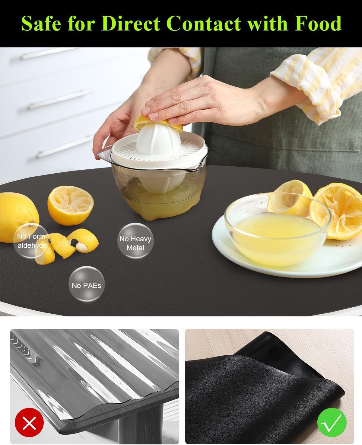 Black Plastic Table Cover Protector, 42" Round Waterproof Easy Flat PVC Desk Pad Mat, 1.5mm Thick Vinyl Table Top Protector for Dining Room Table, Office, Dresser