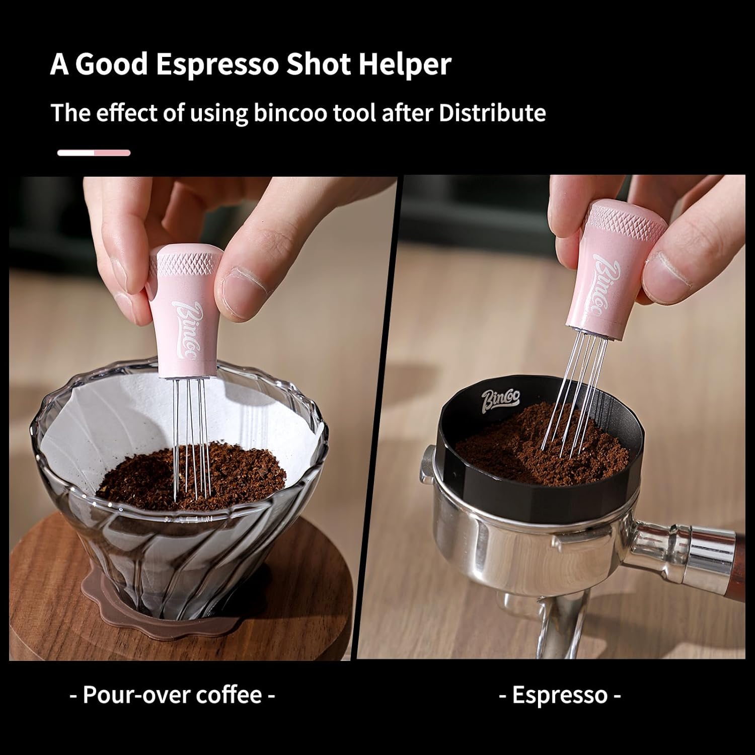 WDT Espresso Distribution Tool - Espresso Stirrer Tool For Barista, Espresso Tamper With Stainless Steel Retractable Needles (PINK)