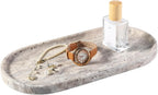 Koville Natural Travertine Tray for Bathroom Countertop, 12"x6" Vanity Decorative Marble Tray for Perfume, Candles, Jewelry, Stone Catchall Trays Jewelry Dish, Silver Stone Trays for Kitchen Counter