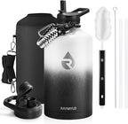 One Gallon Water Bottle Insulated, Triple Walled Vacuum Stainless Steel (Cold for 48 Hrs), Leak Proof & Non-BPA, Large Water Flask Jug with Paracord Handle & Straw Spout Lids