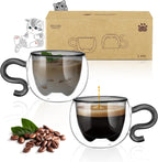 ecooe 4.4 Oz Black Cute Cat Double Wall Glasses Espresso Cups Set of 2, Demitasse Cups, Espresso Shots Coffee Cups Birthday Christmas Gifts for Women,Men, Mum, Kids, 130 ml (full capacity)