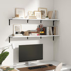 Fun Memories Deep Floating Shelves, 48W x 8D Floating Shelves Set of 2, Wall Mounted Shelf with Metal Brackets, Rustic Wood Wall Shelf for Bathroom, Kitchen and Living Room, White