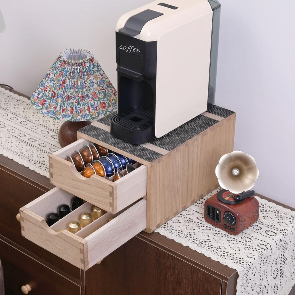 Drawer Holder for Coffee Brew - Kitchen Machine Stand Shelf Contertop - Serve Coffee Station and Pod Capsule Storage Organizer for Home Decor Office Storage Solution 2-Tier CF2D2C-Light