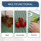 Foldable Bar Mat 18x12 inch - 3-in-1 Silicone Drying Mat with Removable Cutting Board & Rim Tray | Countertop Protector for Home, Outdoor, Travel | Professional Cocktail Accessories (green)