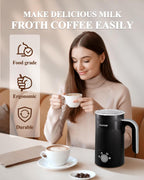 4 in 1 Electric Milk Frother: Automatic Milk Steamer Large Capacity Hot & Cold Coffee Foam Froth Maker, Milk Warmer Foamer for Latte, Cappuccino, Hot Chocolate