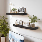 24x8x1.6 inch Floating Shelves Set of 2 – Solid Wood Rustic Black Wall Mounted Shelf for Kitchen, Bathroom, Living Room