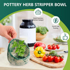 Pottery Herb Stripper Bowl, Handmade Ceramic Herb Peeling Bowl, for Separating Leaves and Stems (Green)